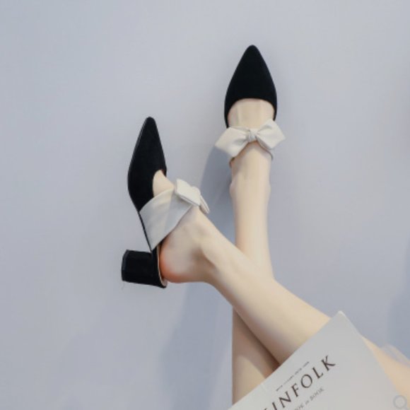 Summer mid-heel Pointed-Toe Chunkyheel spring style French gentle and autumn wo - Picture 5 of 5